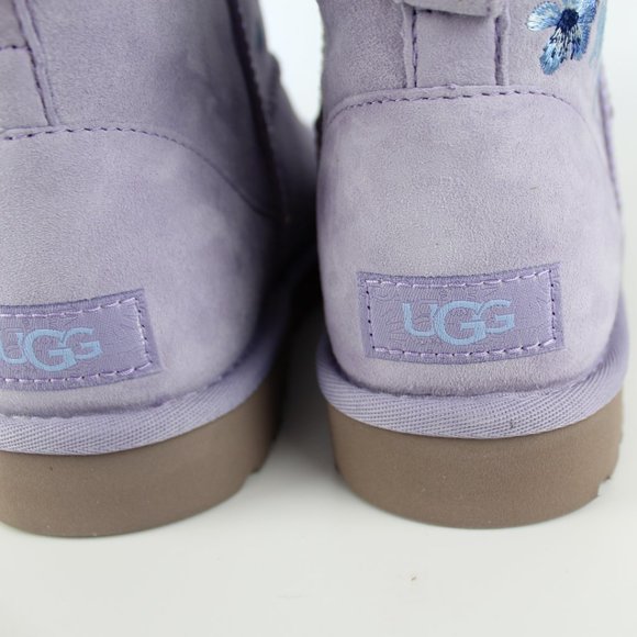 NEW UGG CLASSIC MINI Suede  Embroidered Floral Boots - Picture 9 of 14